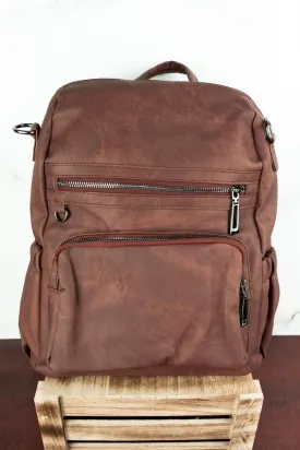 Charmed Life Coffee Brown Faux Leather Backpack Tote