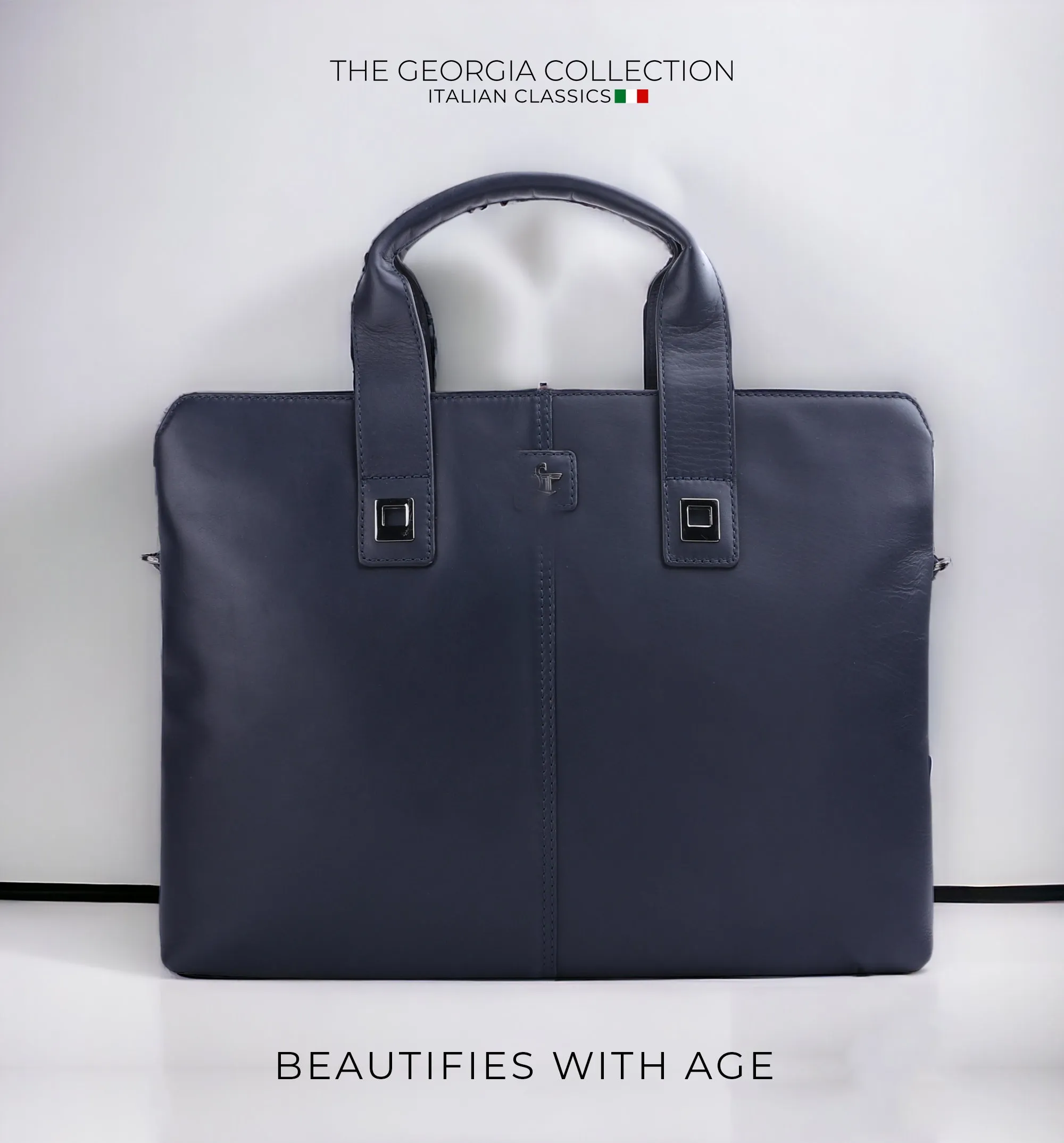 Corporate New Year Gift | Georgia Collection | Genuine Leather Laptop / Folio Bag For Men |  Navy Blue