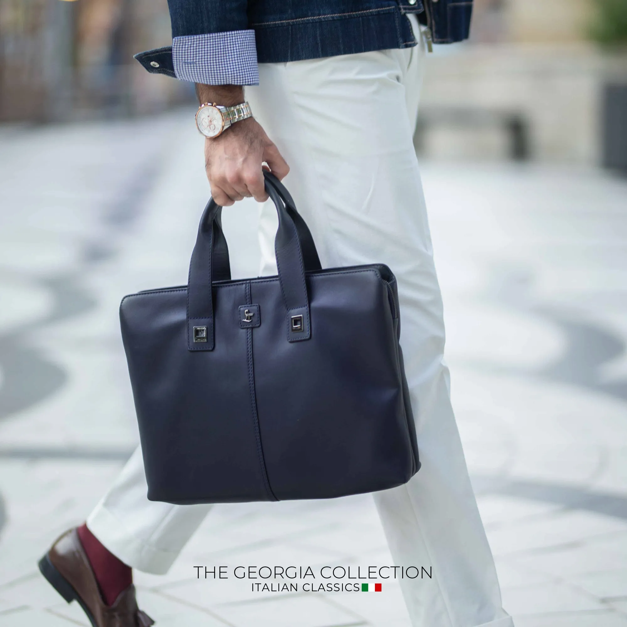 Corporate New Year Gift | Georgia Collection | Genuine Leather Laptop / Folio Bag For Men |  Navy Blue