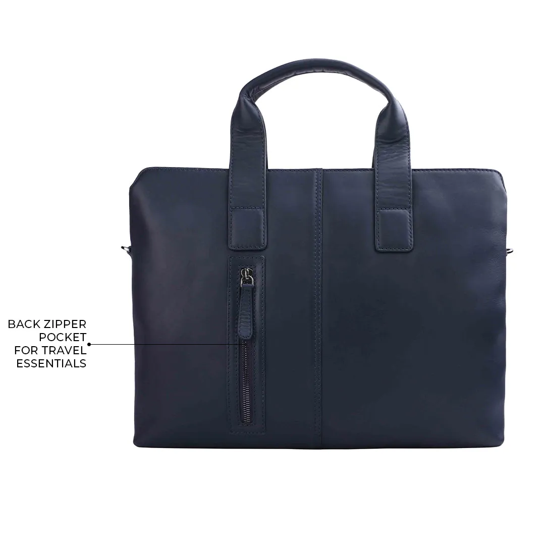 Corporate New Year Gift | Georgia Collection | Genuine Leather Laptop / Folio Bag For Men |  Navy Blue