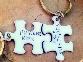 Couples Keychains, Bride And Groom Keychains, Personalized Puzzle Keychains