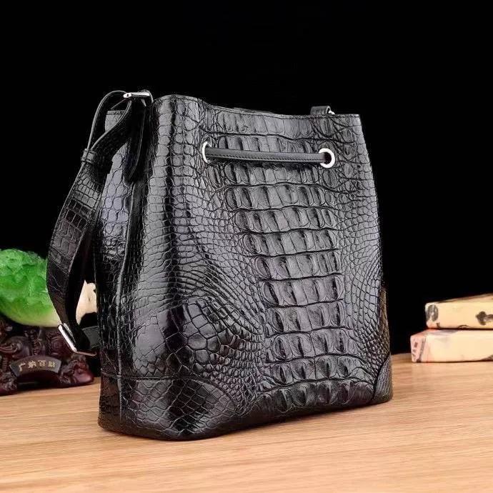 Crocodile Leather Bucket Bag For Women,Drawsring Crossody Shoulder Bag And Hobo Tote Handbags