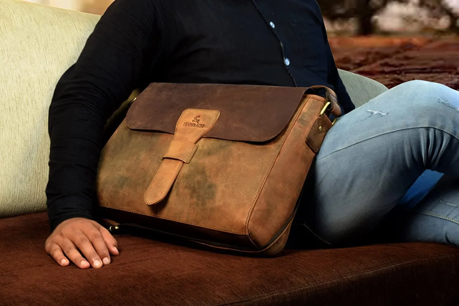 Crossbody Messenger Leather Laptop Bag