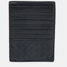 Dark Blue Intrecciato Leather Zip Card Holder