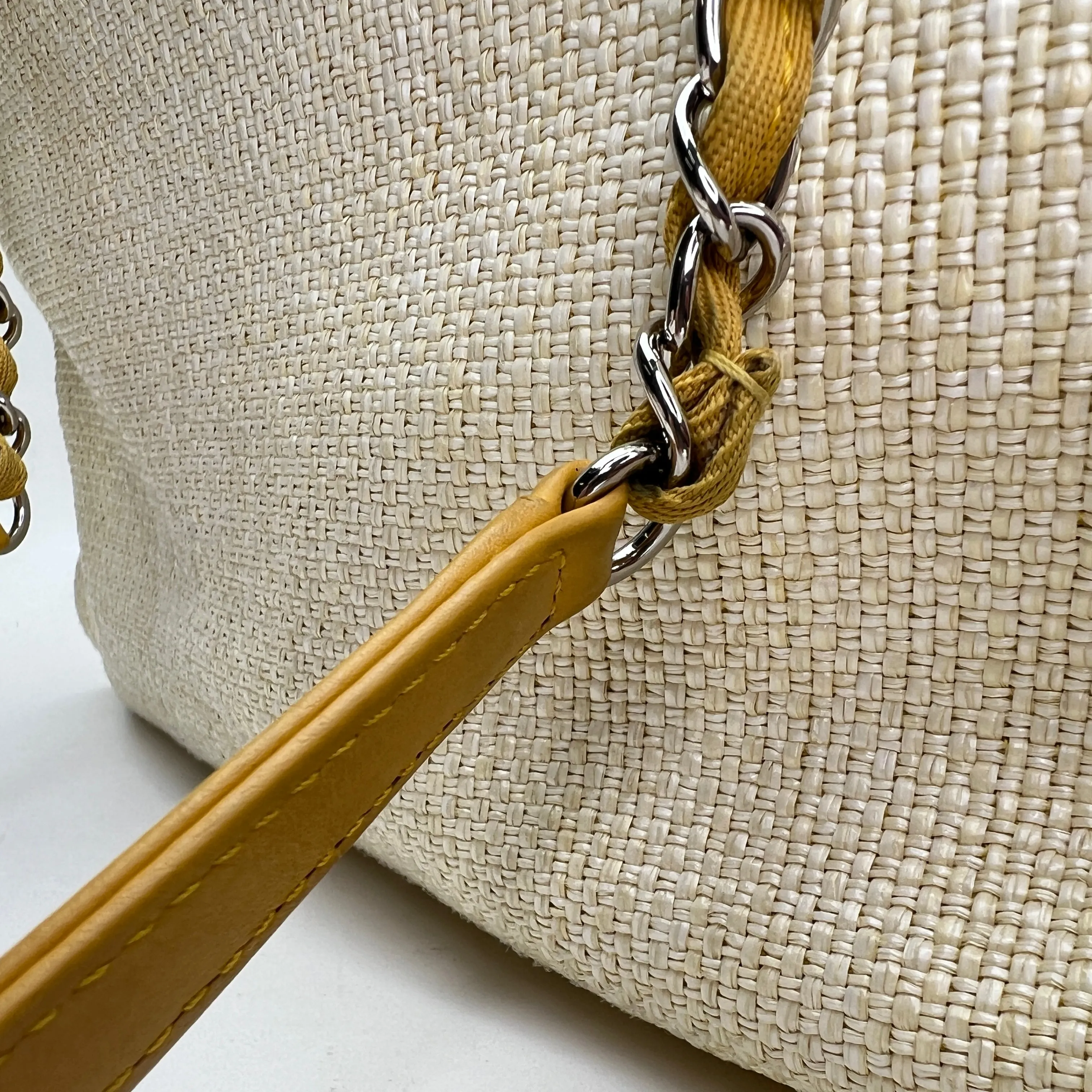 Deauville Small Yellow Tote Bag in Raffia, Silver hardware