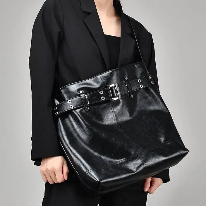 Eliska Vintage Belted Patent Shine Tote Bag