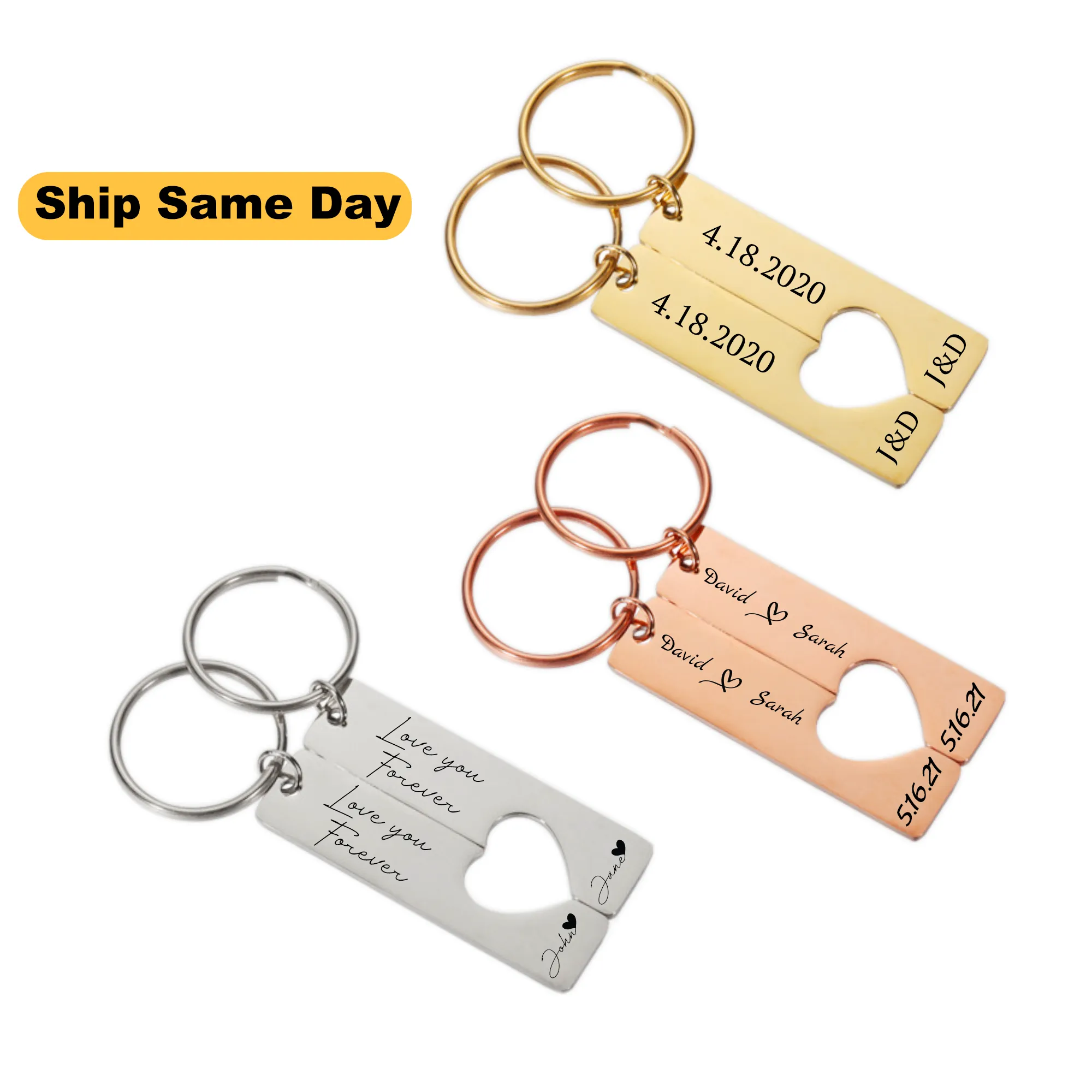 Engraved Two Bar with Cut out KeyChain for Couple KCK 2