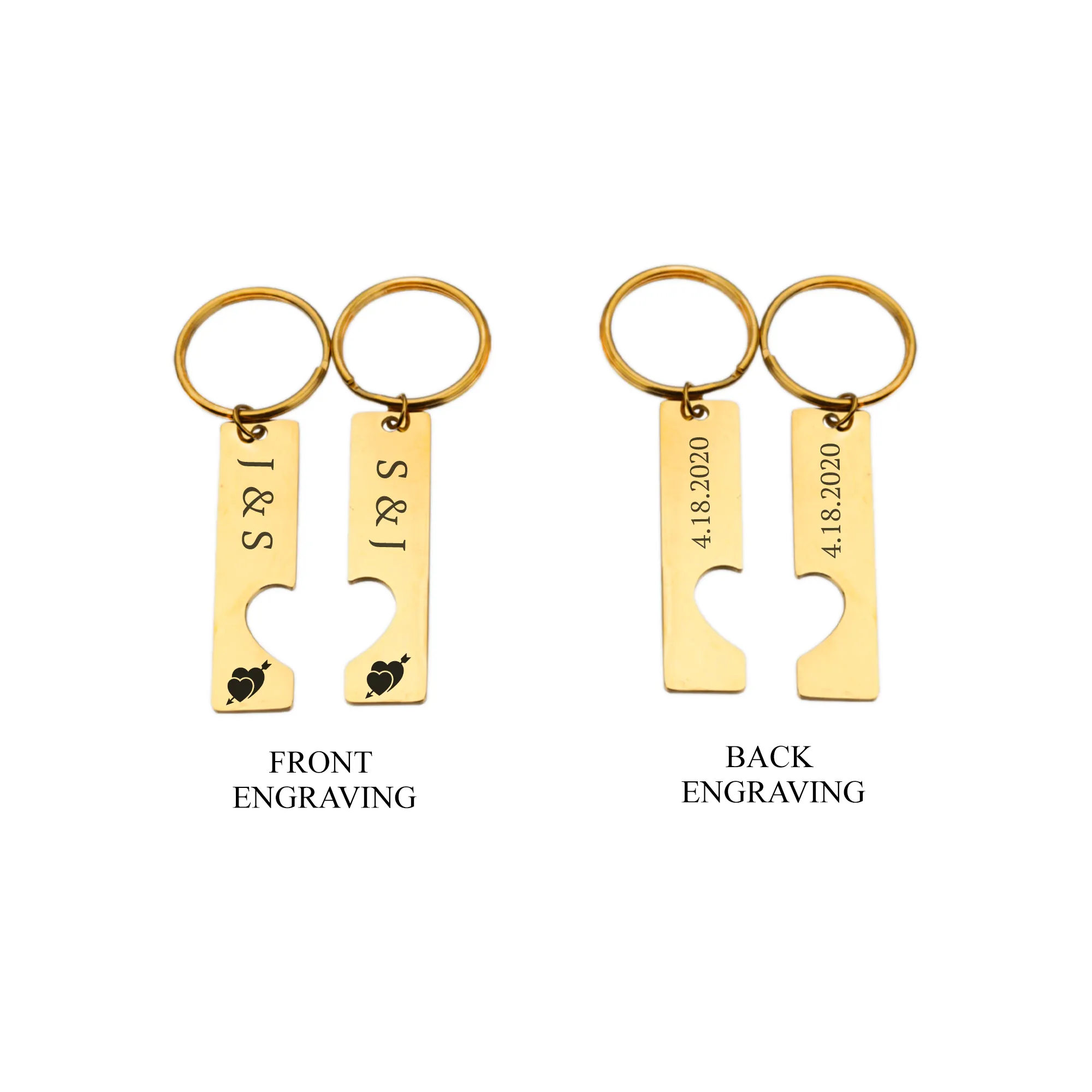 Engraved Two Bar with Cut out KeyChain for Couple KCK 2