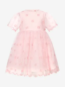 Fendi Baby Girls Embroidered Tulle Dress in Pink