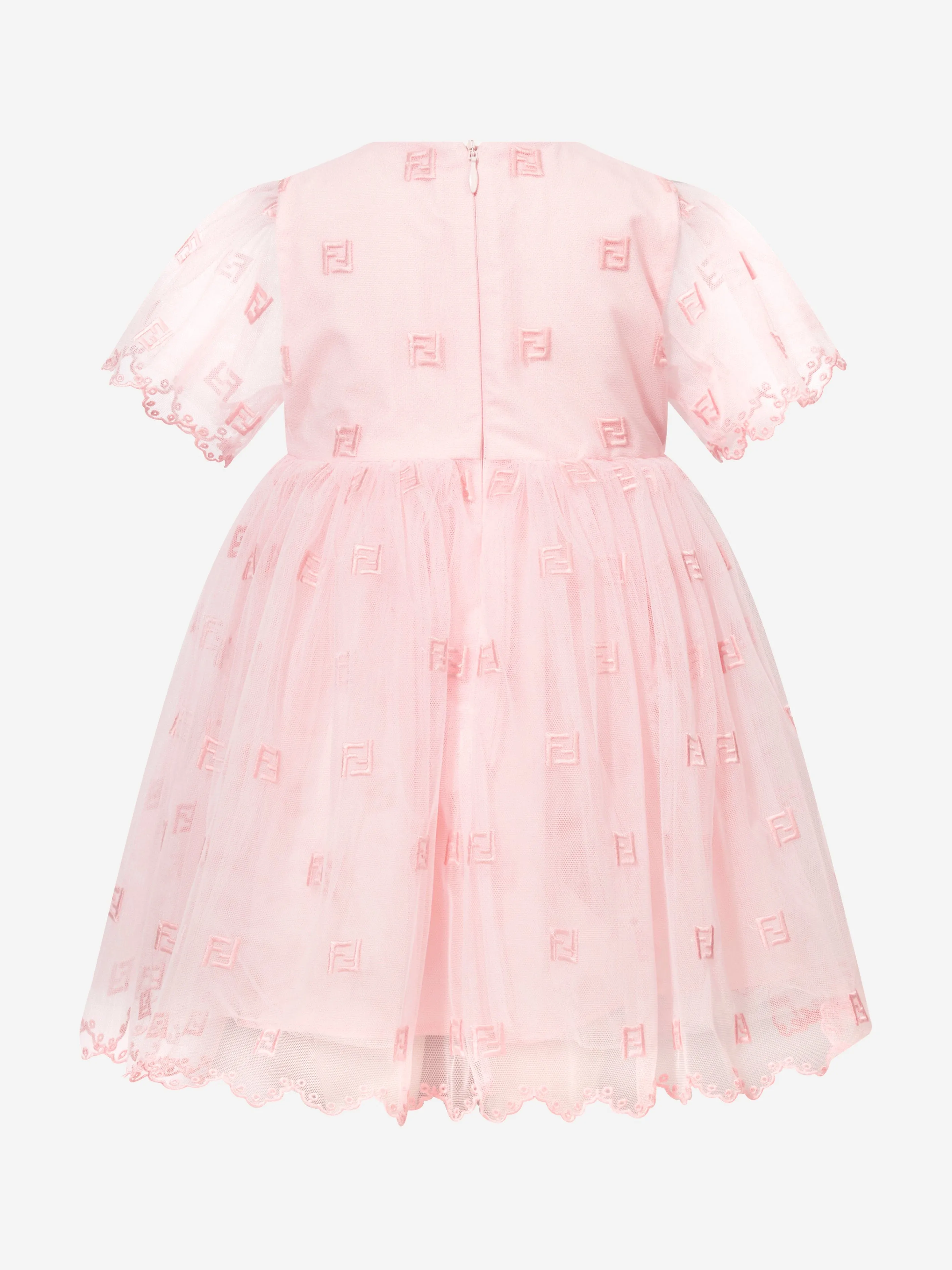 Fendi Baby Girls Embroidered Tulle Dress in Pink