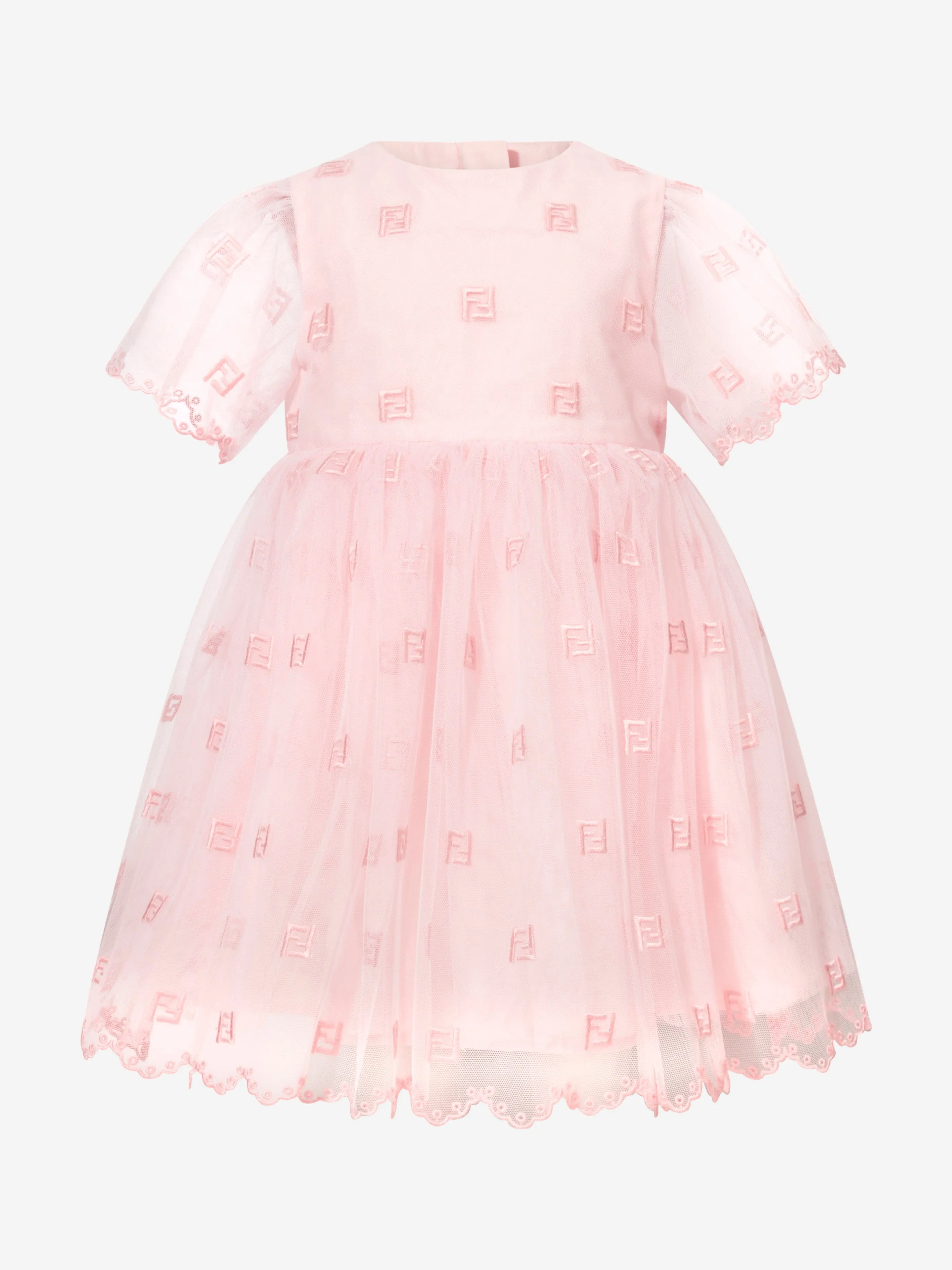 Fendi Baby Girls Embroidered Tulle Dress in Pink