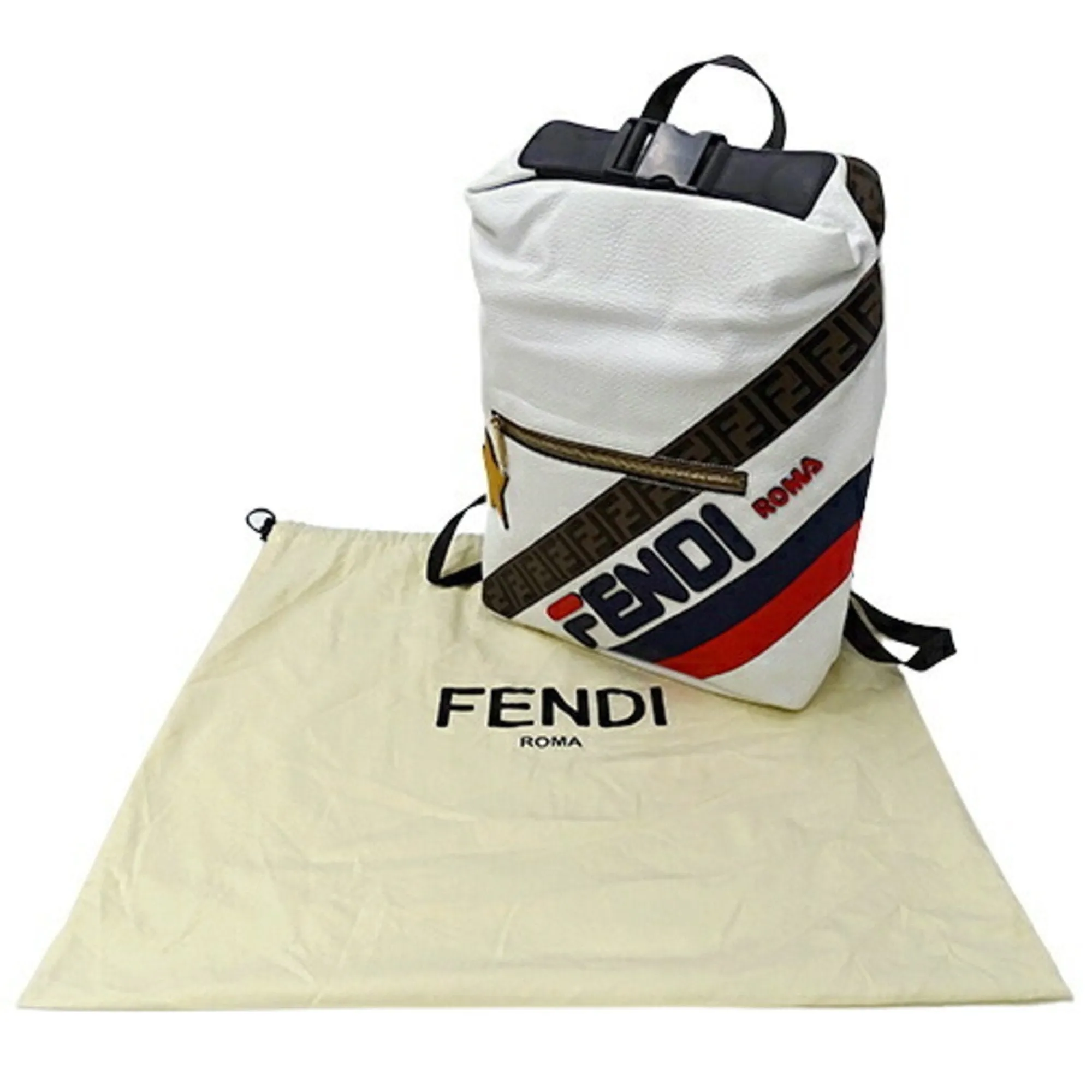 FENDI bag men's rucksack backpack leather mania white 7VZ044 FIRA collaboration