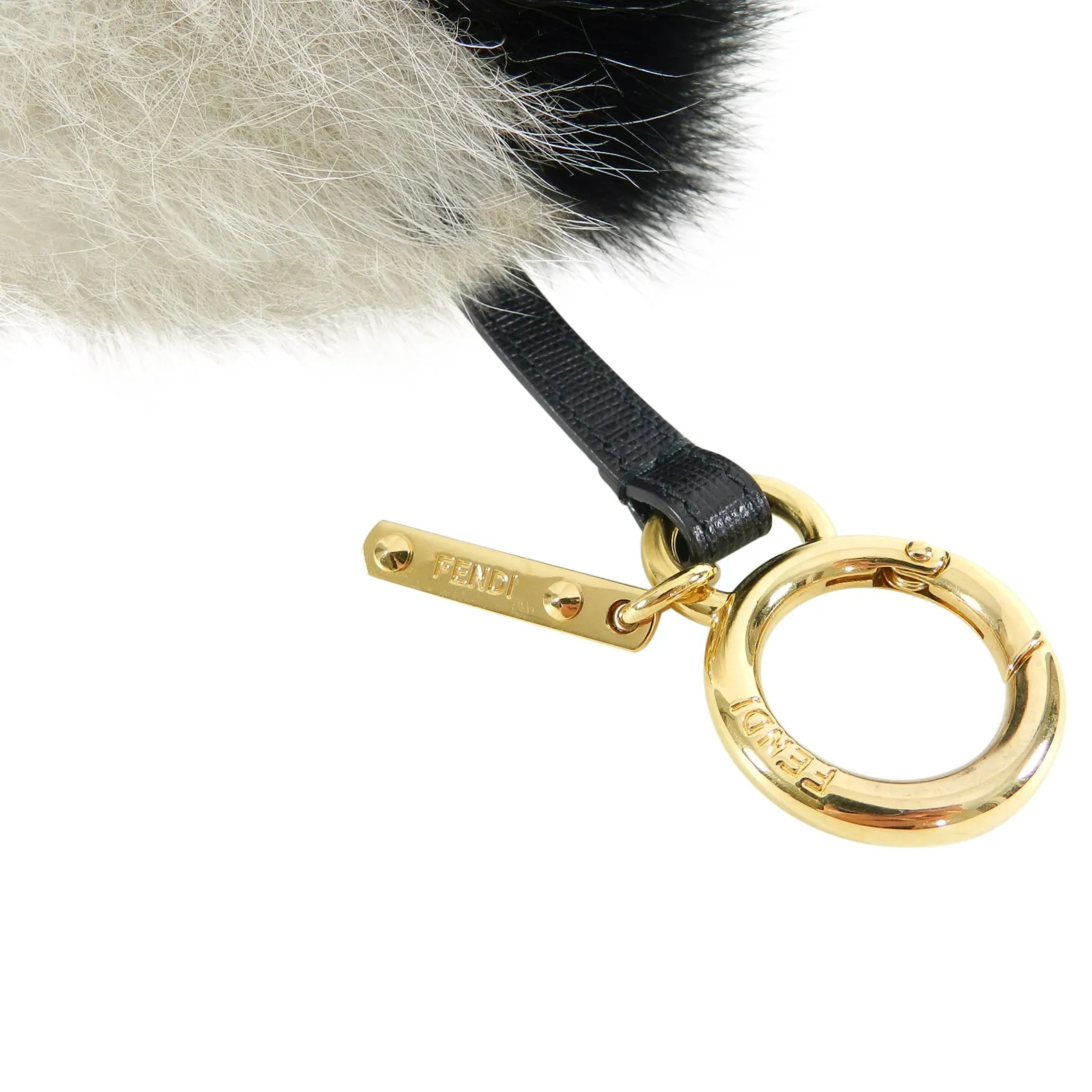 Fendi Black and Beige Fox Fur Pom Pom Bag Charm