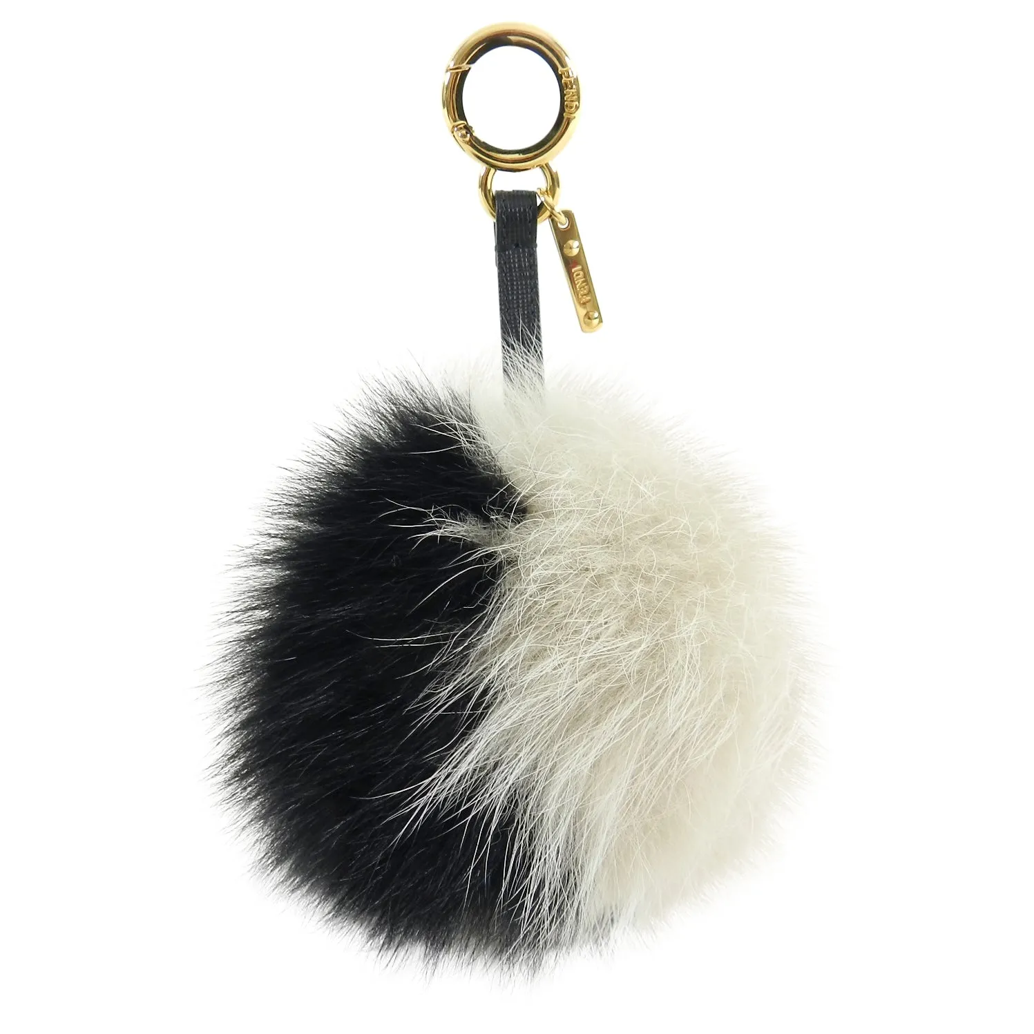 Fendi Black and Beige Fox Fur Pom Pom Bag Charm