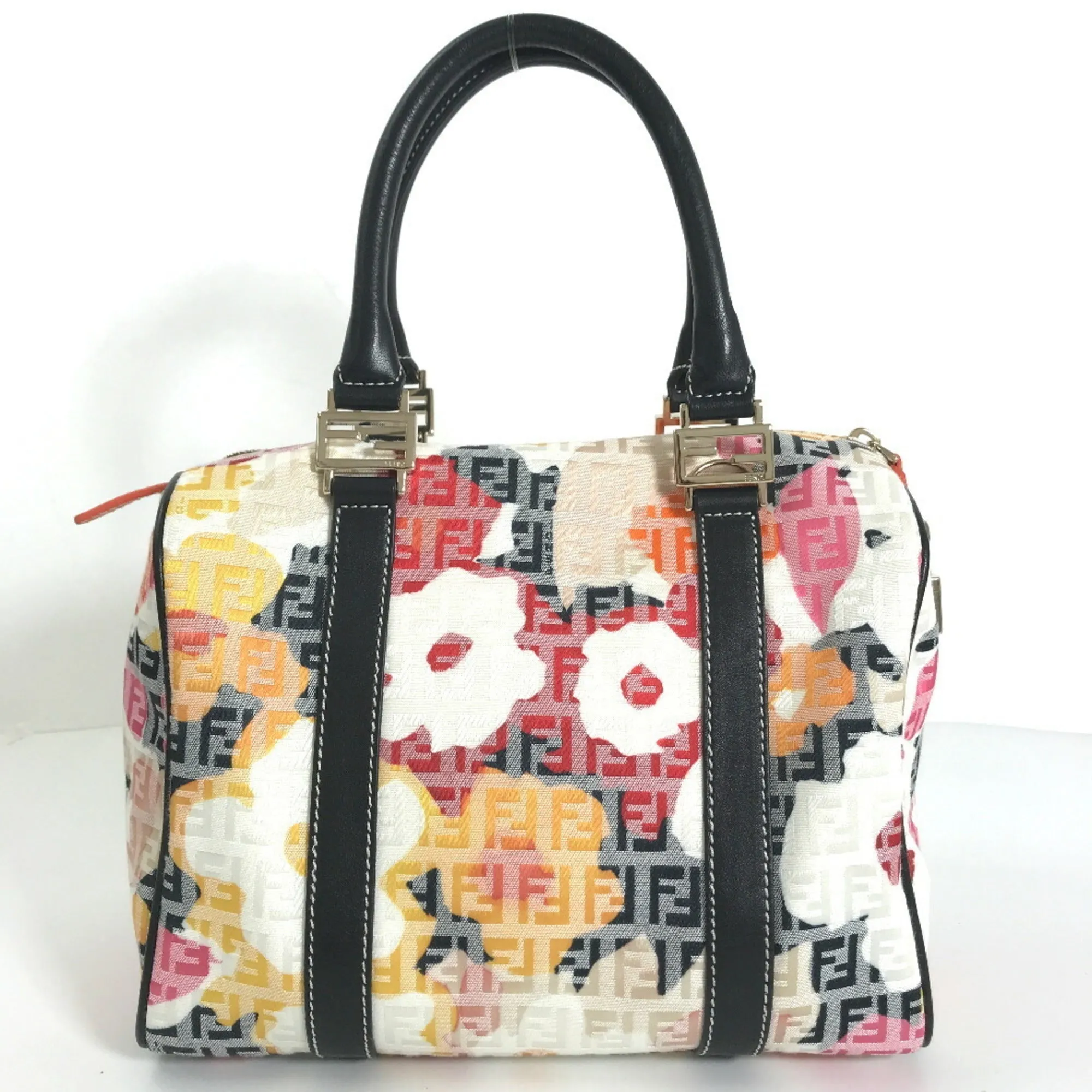 FENDI Boston Bag Zucchino SBL068 Canvas Leather Multicolor Women's