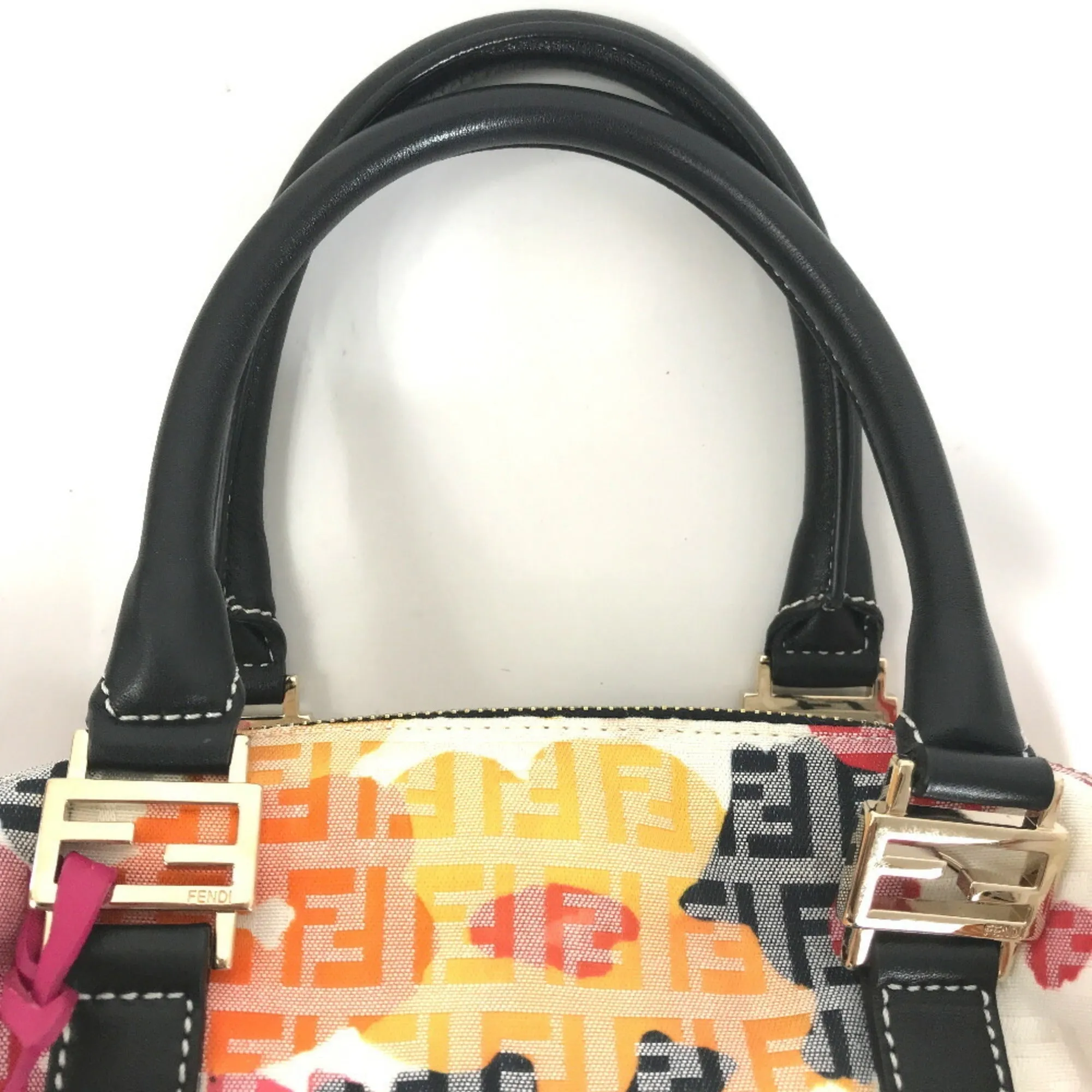 FENDI Boston Bag Zucchino SBL068 Canvas Leather Multicolor Women's