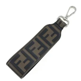 FENDI FF Logo Charm Keychain Leather Made in Italy Brown logo Unisex