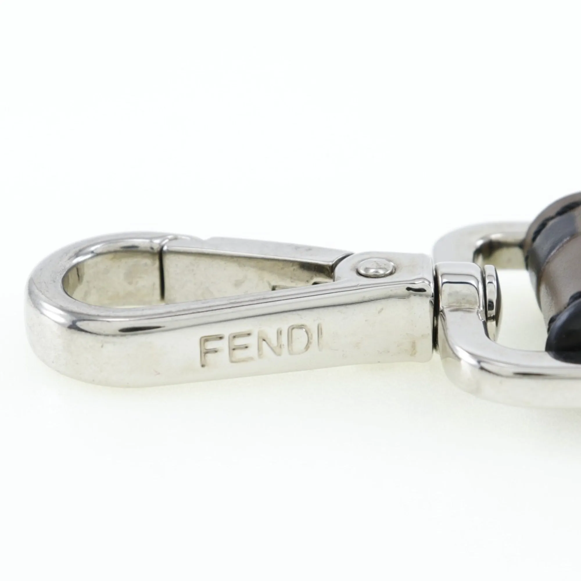 FENDI FF Logo Charm Keychain Leather Made in Italy Brown logo Unisex