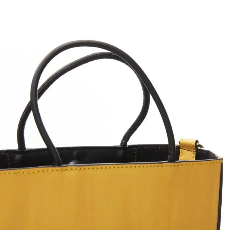 FENDI Pack Small Shopping yellow leather logo print crossbody tote bag