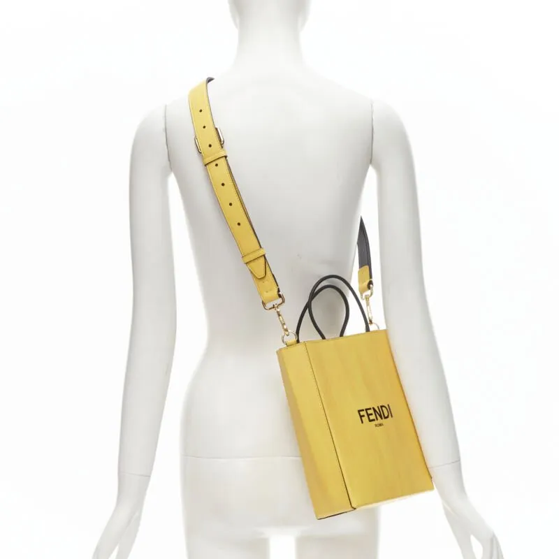 FENDI Pack Small Shopping yellow leather logo print crossbody tote bag