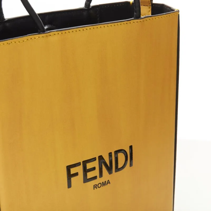 FENDI Pack Small Shopping yellow leather logo print crossbody tote bag