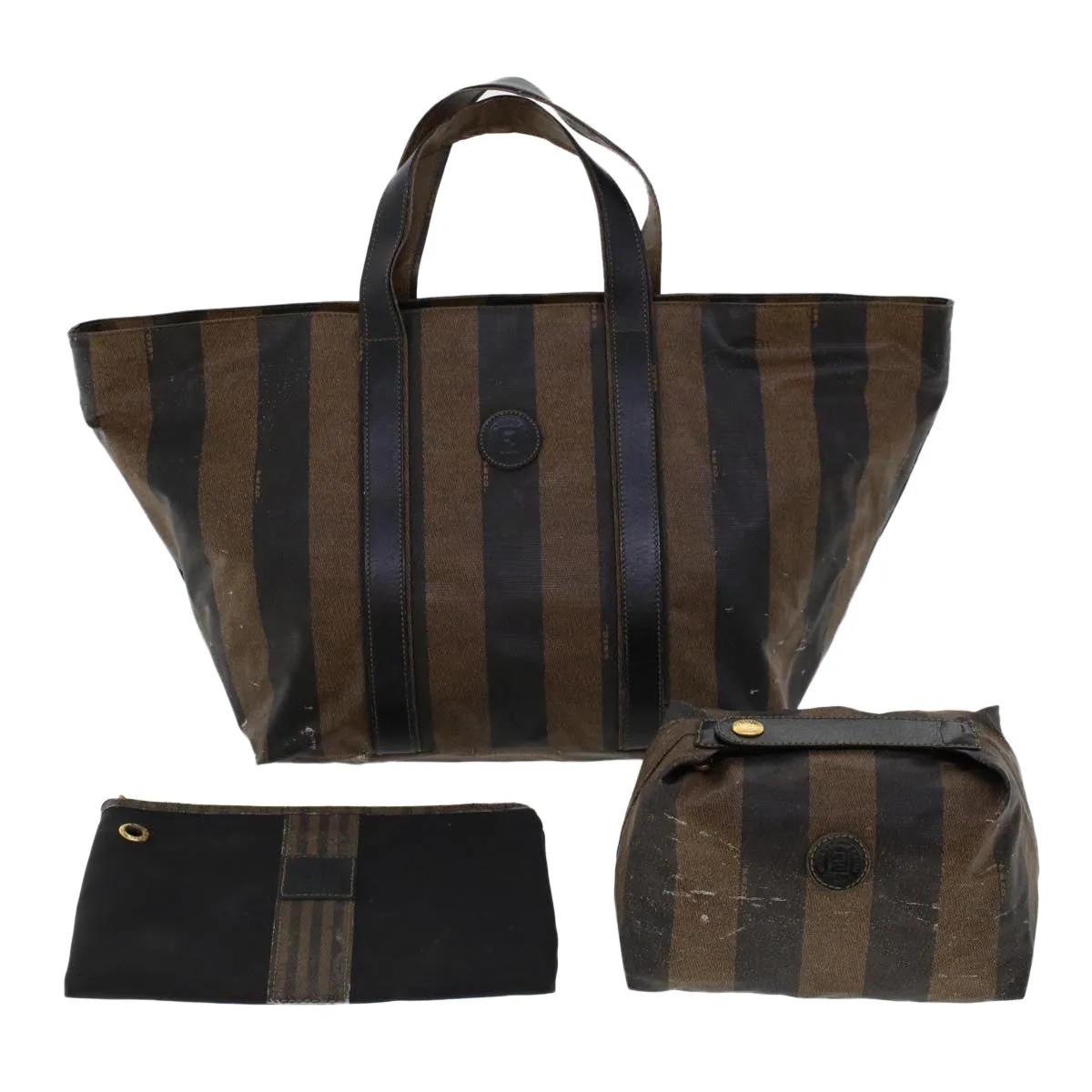 FENDI Pecan Canvas Pouch Hand Bag 3Set Black Brown  yb206