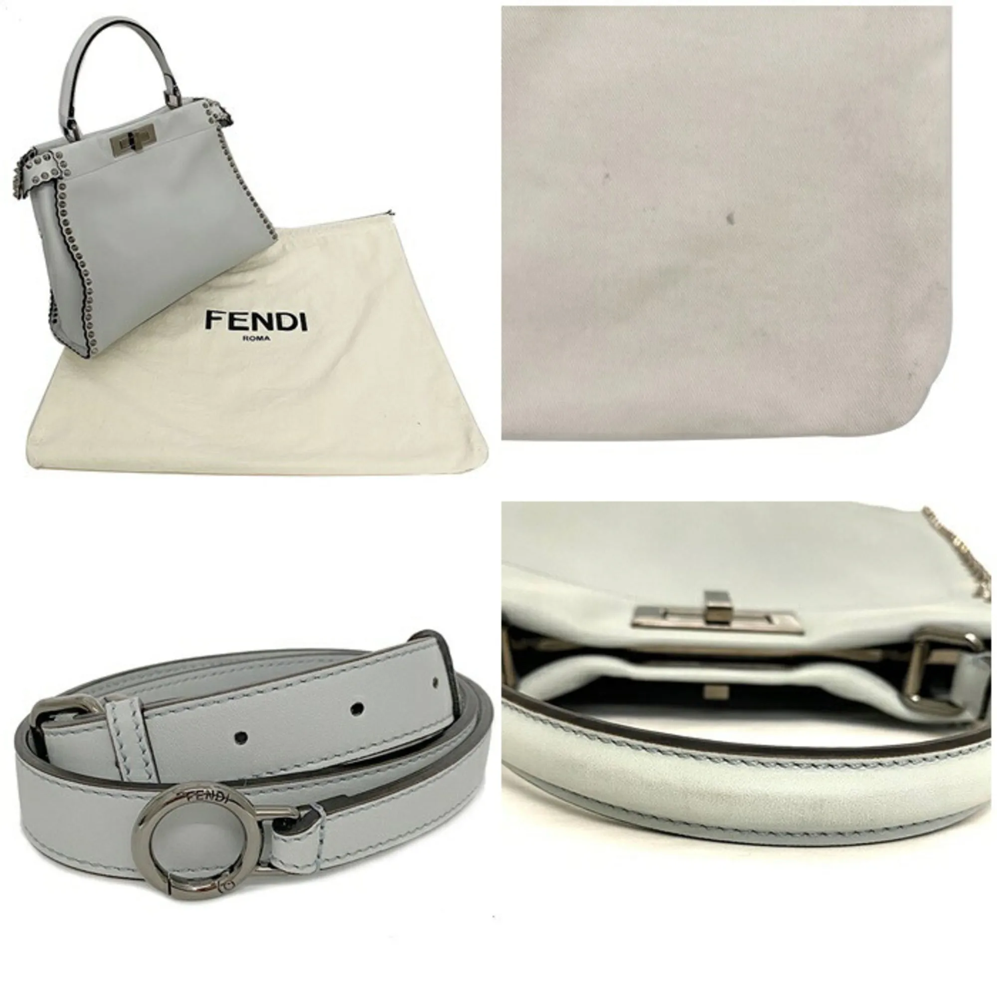 Fendi Peek-A-Boo Regular Gray 8BN290 A0K8 F136H 2WAY Bag Calf Leather FENDI Ladies Studs Icon Shoulder Handbag