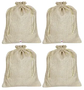 Fun Homes Jute Small Size Potli Gift Bags Wedding Hessian Jute Small Size Bags Linen Jewelry Pouches with Drawstring for Birthday, Party, Wedding Favors-Pack of 4 (Gold) (HS_36_FUNHOMES019516)