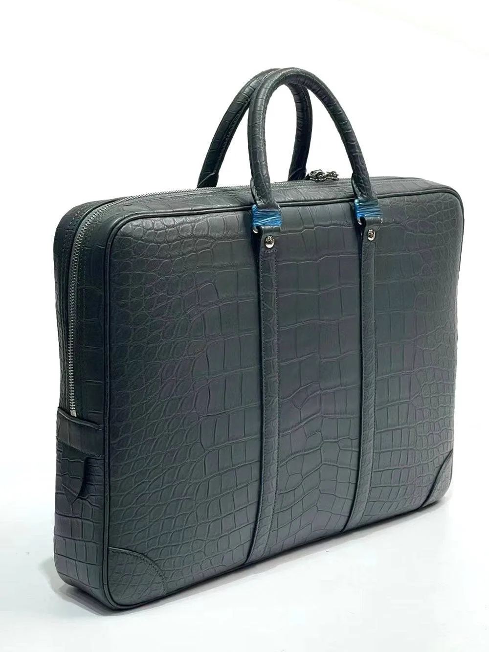 Genuine Crocodile Leather Luxury Briefcase Dark Green Large