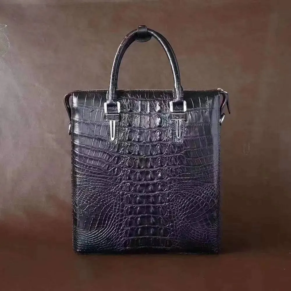 Genuine Crocodile Leather Vertical Briefcase Handbag For Men