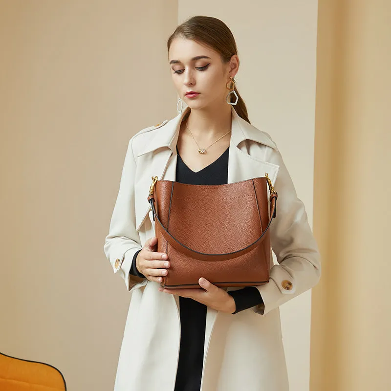 Genuine Leather Large Bucket Shoulder Bag