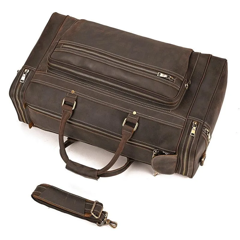 Genuine Leather Luggage Tote Bag Weekender Duffel Bag