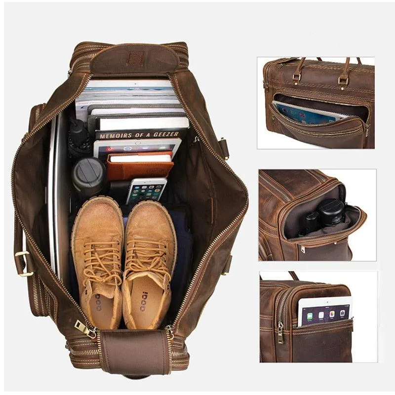 Genuine Leather Luggage Tote Bag Weekender Duffel Bag