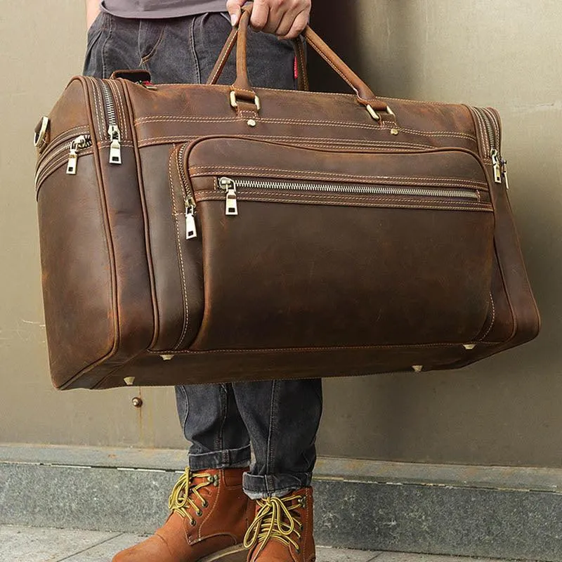 Genuine Leather Luggage Tote Bag Weekender Duffel Bag