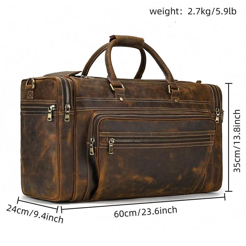 Genuine Leather Luggage Tote Bag Weekender Duffel Bag