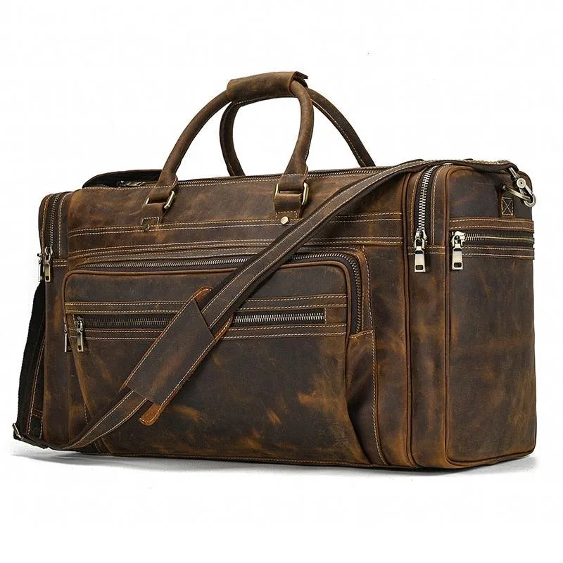 Genuine Leather Luggage Tote Bag Weekender Duffel Bag