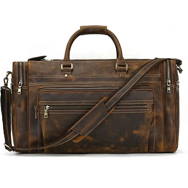 Genuine Leather Luggage Tote Bag Weekender Duffel Bag