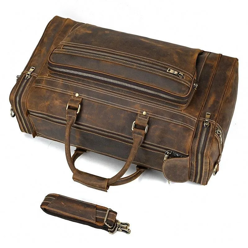 Genuine Leather Luggage Tote Bag Weekender Duffel Bag