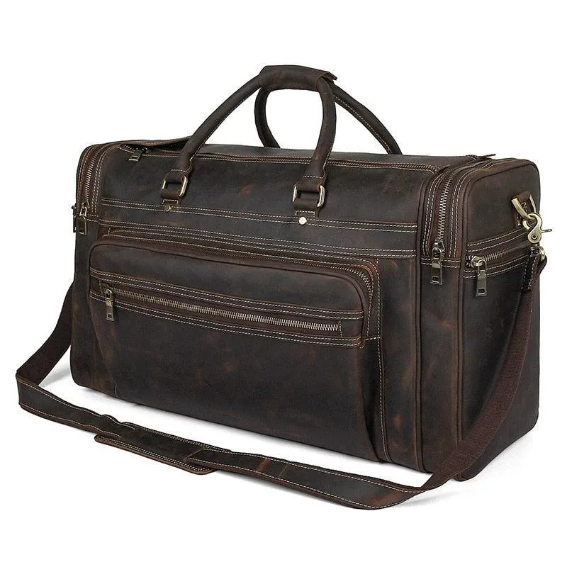 Genuine Leather Luggage Tote Bag Weekender Duffel Bag