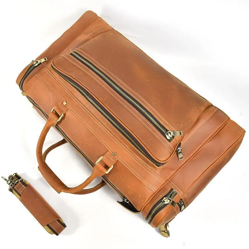 Genuine Leather Luggage Tote Bag Weekender Duffel Bag