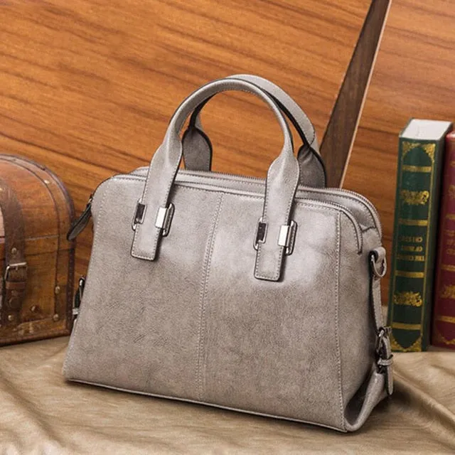 Genuine Leather Totes Luxury Handbags Double Zipper