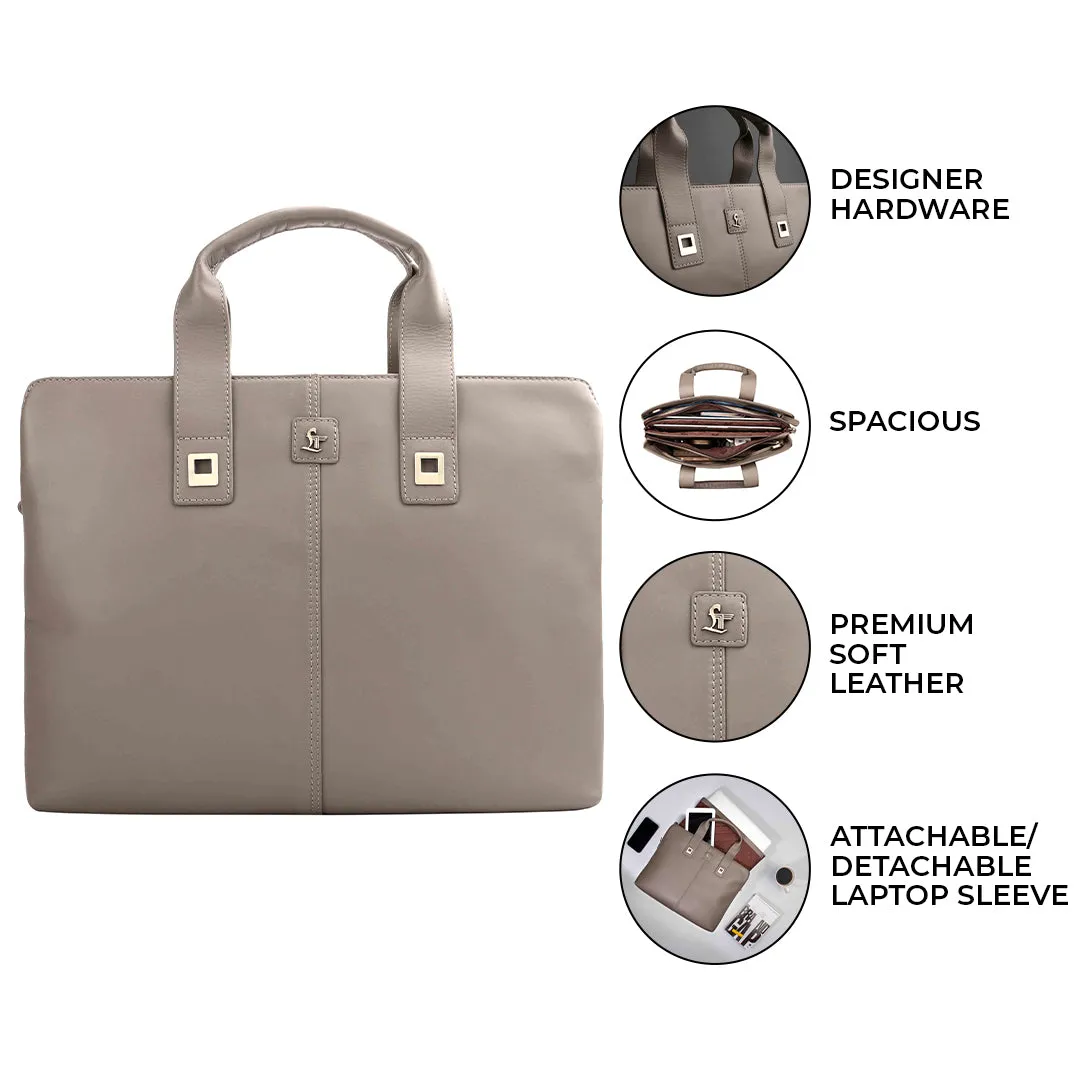 Georgia Collection | Leather Portfolio Bag | For Office Use | Colour - Beige & Tan