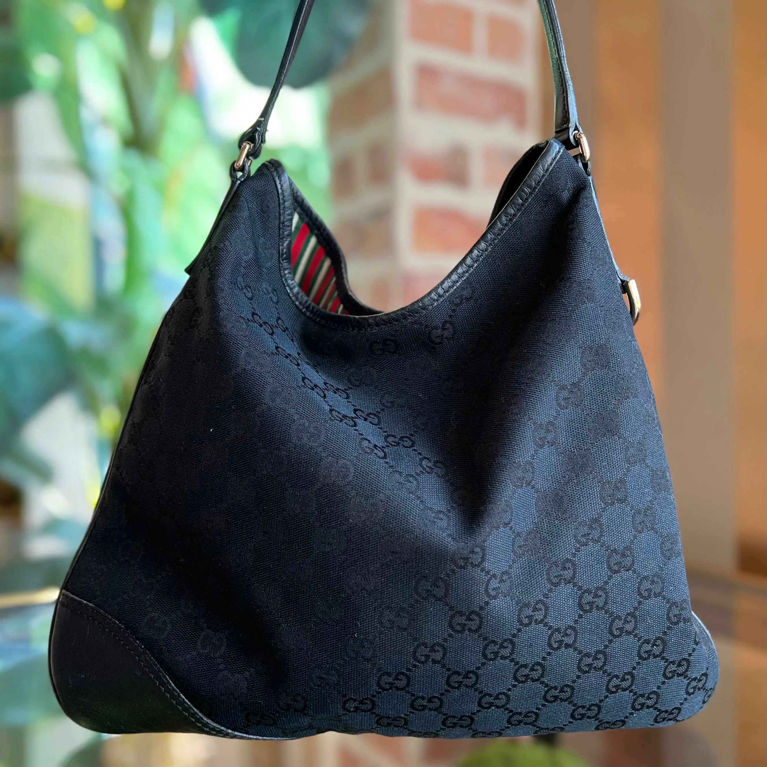 GUCCI New Britt Black Monogram Canvas Shoulder Bag