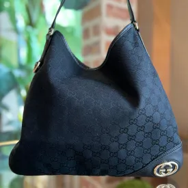 GUCCI New Britt Black Monogram Canvas Shoulder Bag