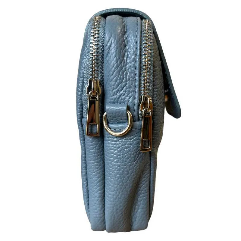 Italian Leather Cross-Body Camera Bag in Denim