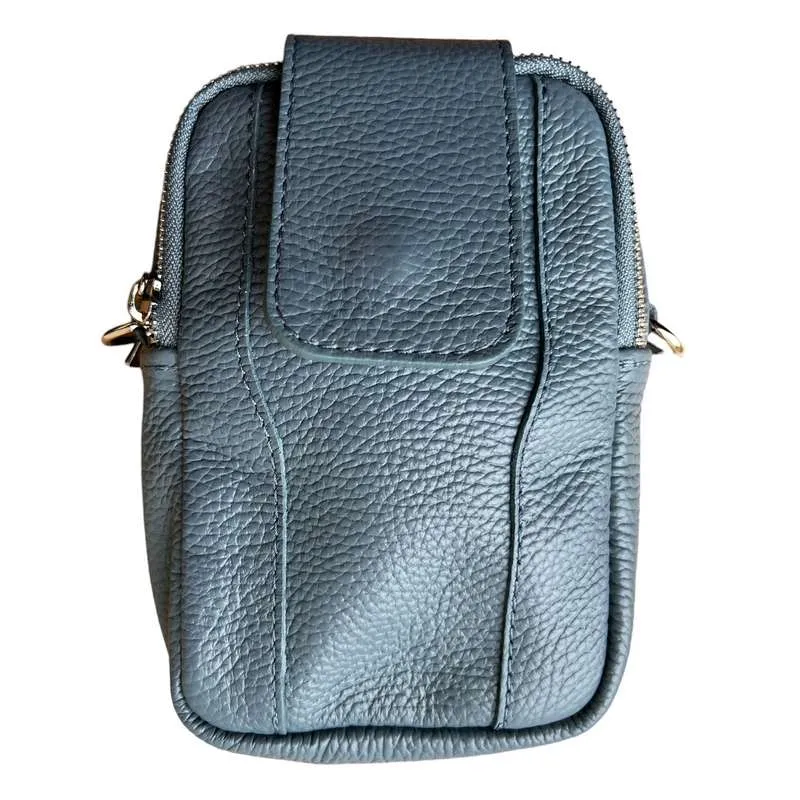 Italian Leather Cross-Body Camera Bag in Denim