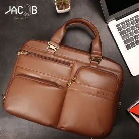 Jacob V 2.0 Luxury Laptop Bag / Briefcase For Office Use | Colour: Tan | Detachable Shoulder Strap | Trolley Strap Included