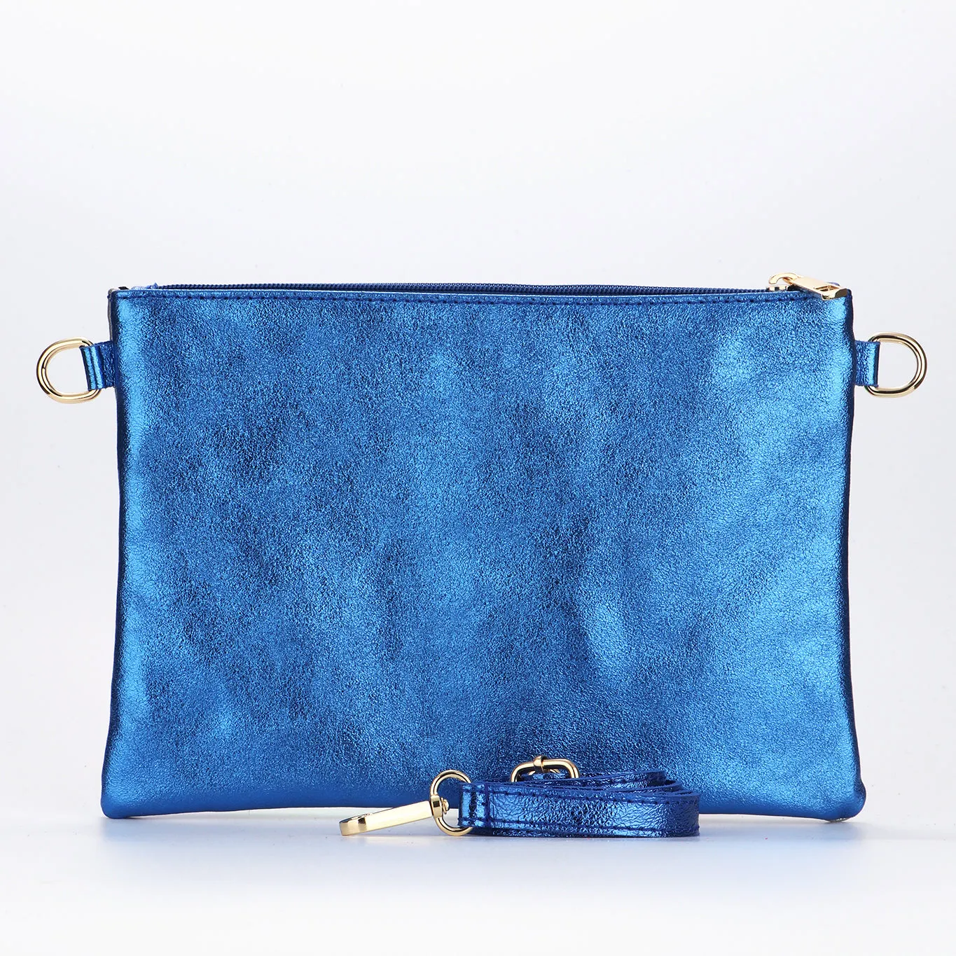 Jenna - Italian Leather Clutch Bag - Royal Blue, Metallic