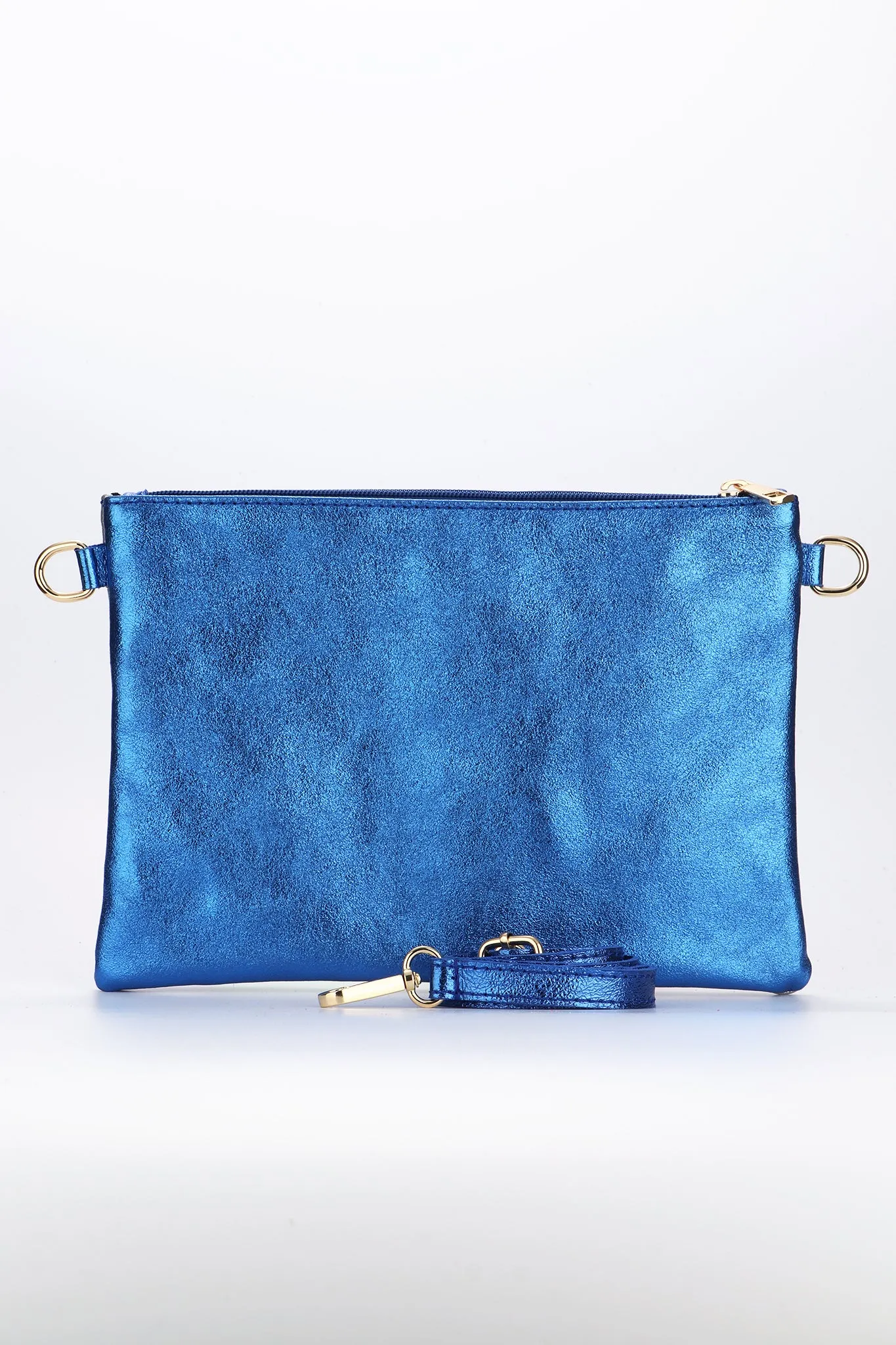 Jenna - Italian Leather Clutch Bag - Royal Blue, Metallic