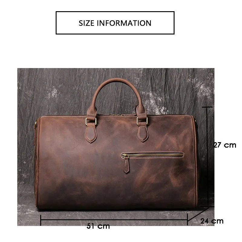 Large Capacity Genuine Leather Travel Duffel Handbag